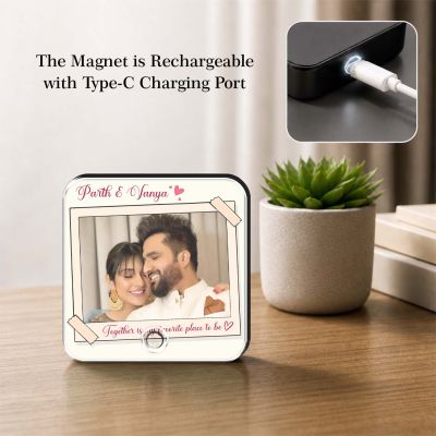 Husband Wife Personalized Musical Fridge Magnet Photo Frame for Couples | Custom Photo & Playable MP3 Audio Song Frame Rechargeable Speaker